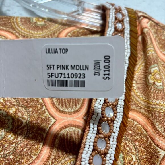 Soft Surroundings Lillia Beaded V Neck Tunic Top 2X 3/4 Sleeves Medallion Print - Picture 10 of 12